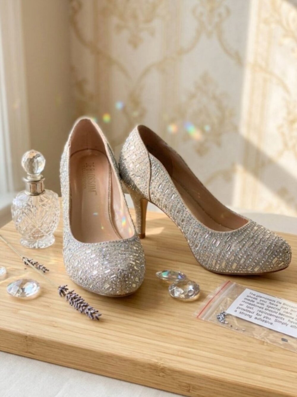 De Blossom Collection Rhinestone Heels Pumps Formal Wedding Party Silver Size 7
